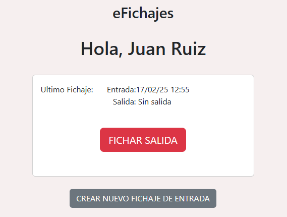 Imagen de la plataforma para fichar salida