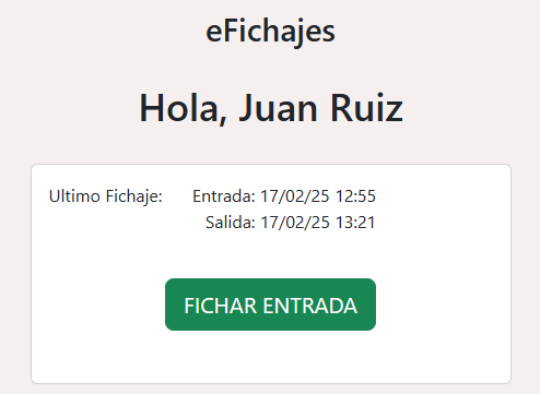 Imagen de la plataforma para fichar entrada